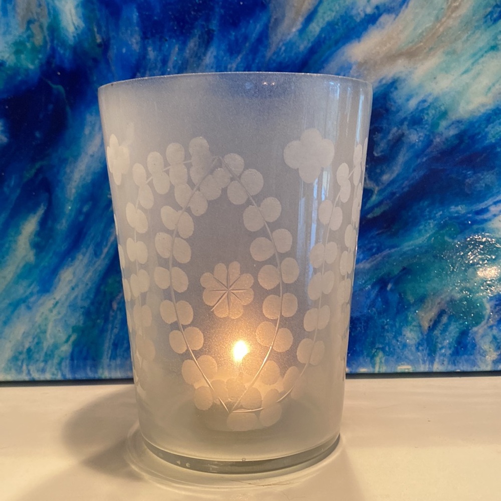 Artisan Etched Frosted Glass Candleholder / Vase